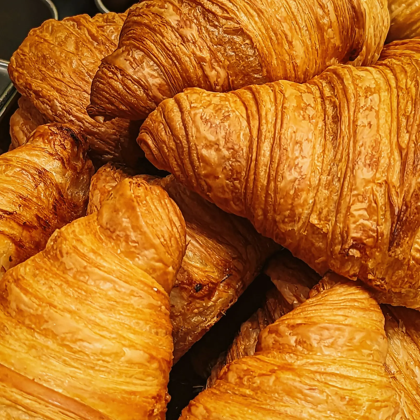 Freshly baked croissants cooling on parchment